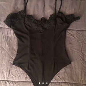 SOLD Black off the shoulder seashell lace bodysuit